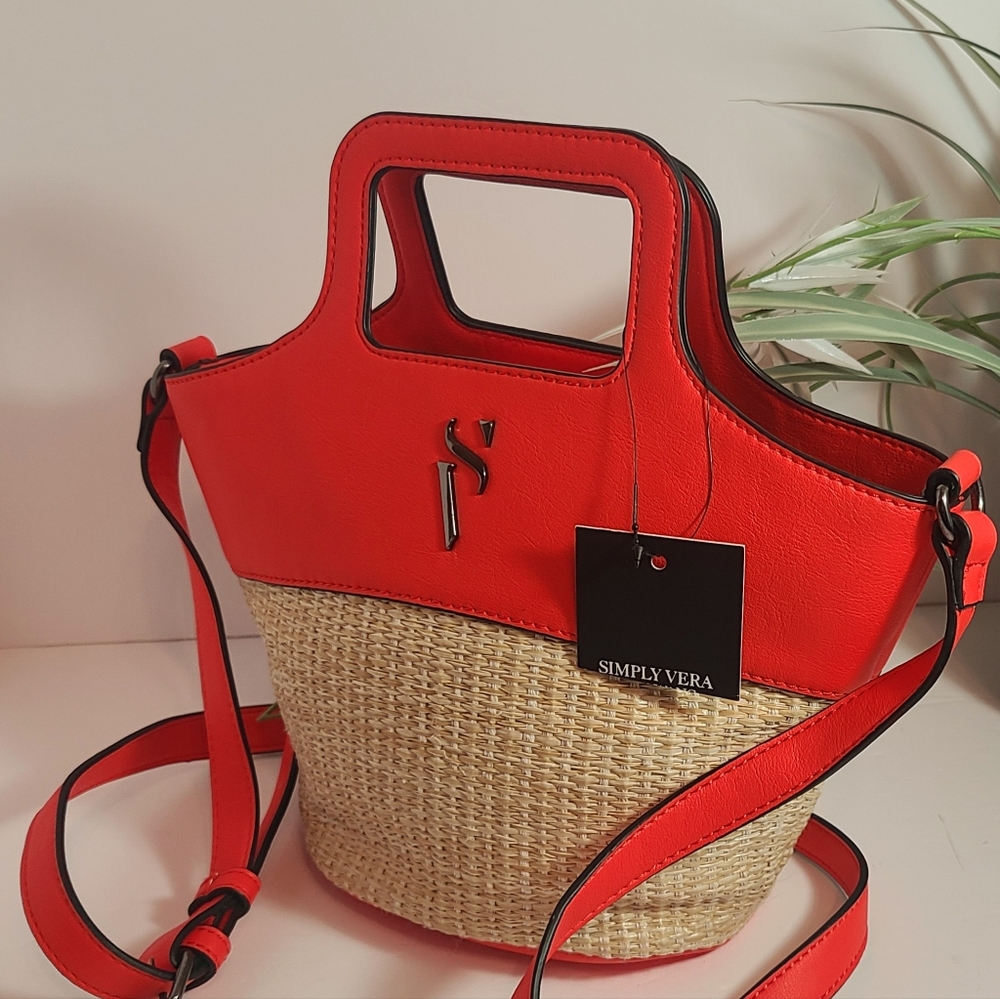 Simply Vera Red and Tan Women's Hand Bag